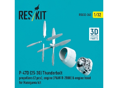 Republic P-47d (25-30) Thunderbolt - Propellers (2 Pcs), Engine (P&w R-2800) & Engine Hood (For Hasegawa Kits / 3d-printed) - im