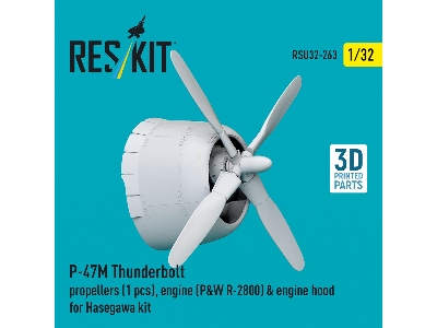 Republic P-47 M Thunderbolt - Propeller (1 Piece), Engine (P&w R-2800) & Engine Hood (For Hasegawa Kits / 3d-printed) - image 1