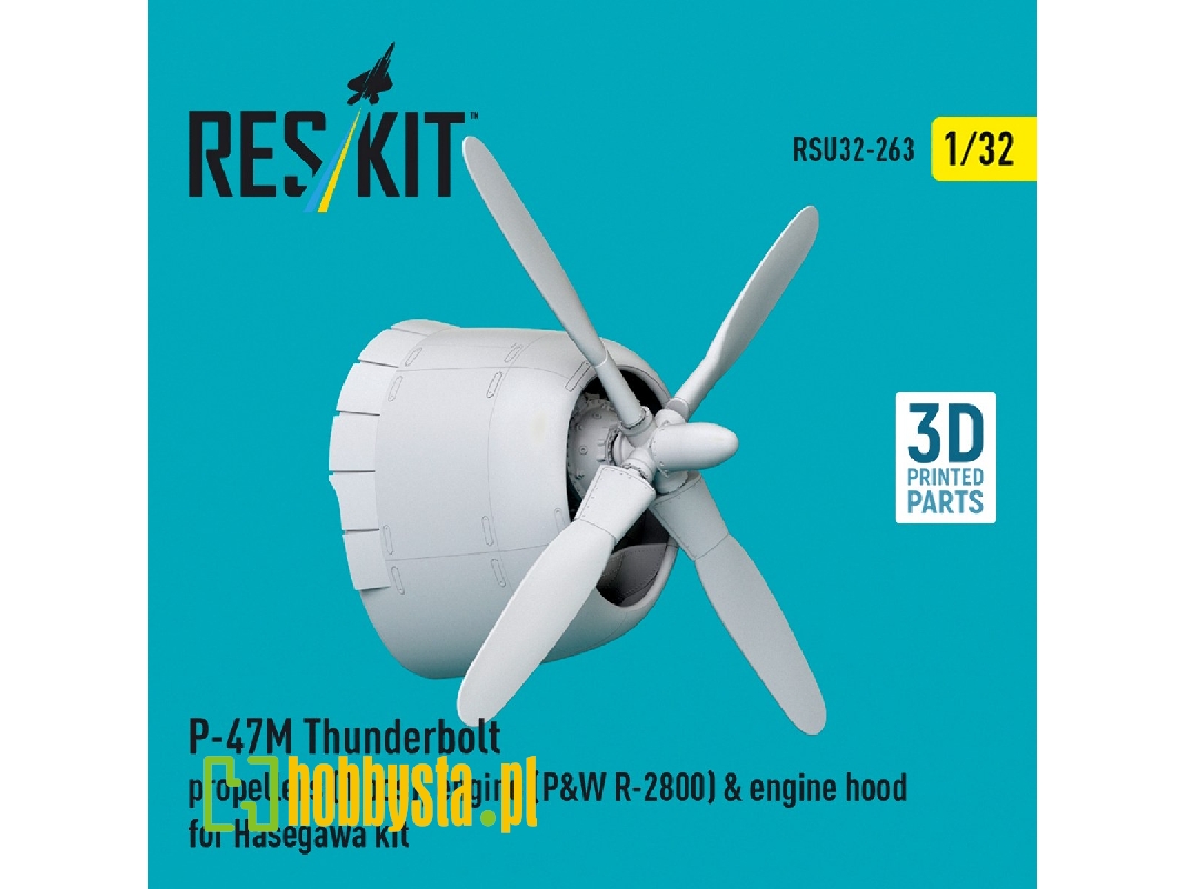 Republic P-47 M Thunderbolt - Propeller (1 Piece), Engine (P&w R-2800) & Engine Hood (For Hasegawa Kits / 3d-printed) - image 1