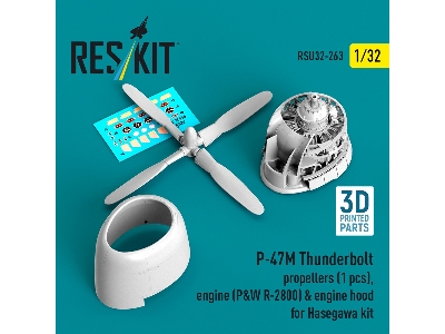 Republic P-47 M Thunderbolt - Propeller (1 Piece), Engine (P&w R-2800) & Engine Hood (For Hasegawa Kits / 3d-printed) - image 2