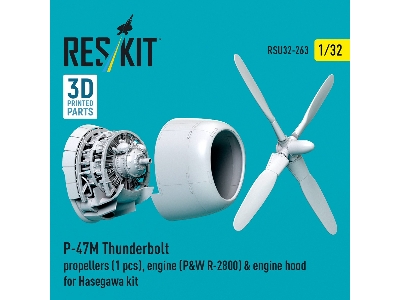 Republic P-47 M Thunderbolt - Propeller (1 Piece), Engine (P&w R-2800) & Engine Hood (For Hasegawa Kits / 3d-printed) - image 3