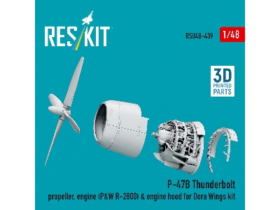 Republic P-47 B Thunderbolt - Propeller, Engine (P&w R-2800) & Engine Hood (For Dora Wings Kits / 3d-printed) - image 1