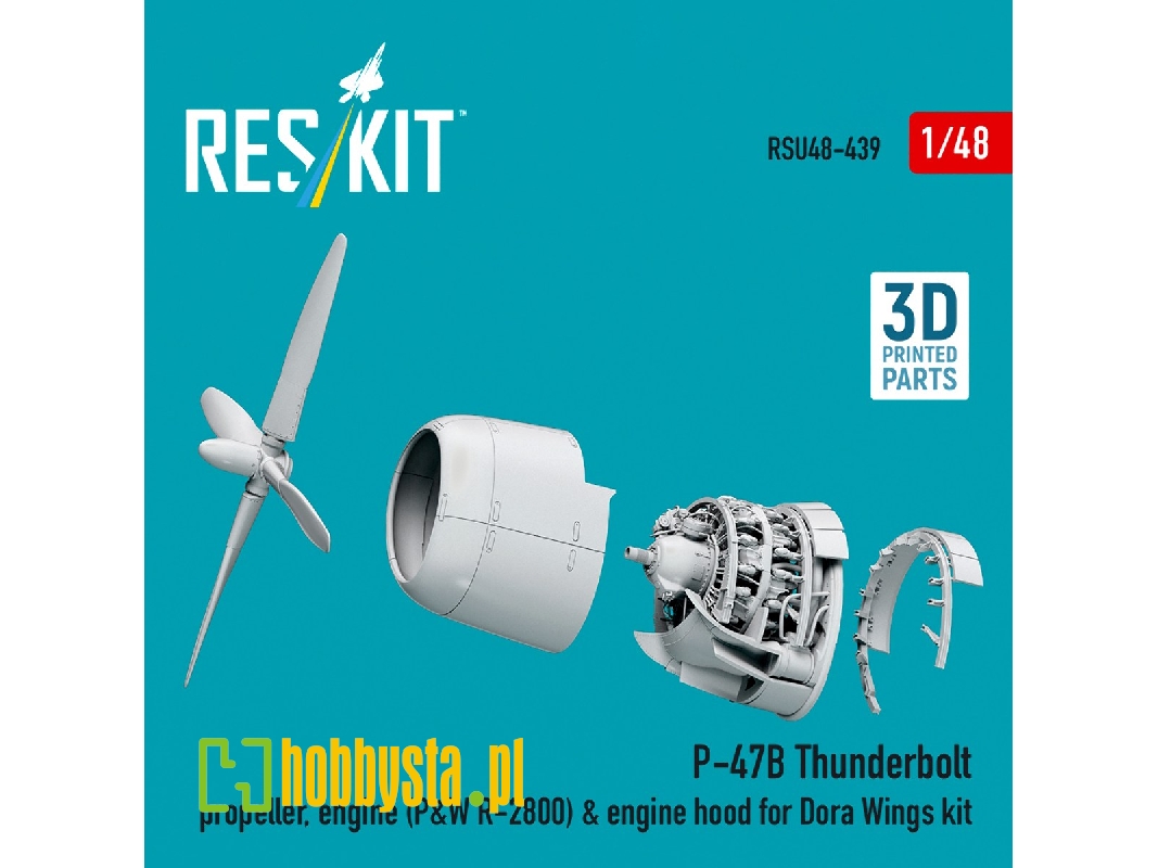 Republic P-47 B Thunderbolt - Propeller, Engine (P&w R-2800) & Engine Hood (For Dora Wings Kits / 3d-printed) - image 1