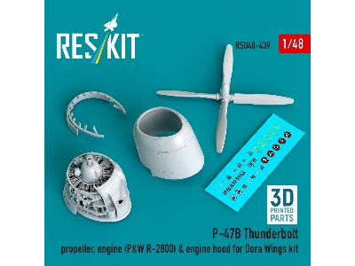 Republic P-47 B Thunderbolt - Propeller, Engine (P&w R-2800) & Engine Hood (For Dora Wings Kits / 3d-printed) - image 2