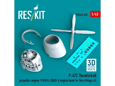 Republic P-47 C Thunderbolt - Propeller, Engine (P&w R-2800) & Engine Hood (For Dora Wings Kits / 3d-printed) - image 1