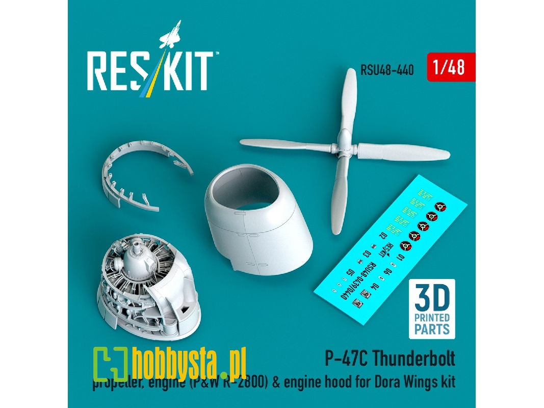 Republic P-47 C Thunderbolt - Propeller, Engine (P&w R-2800) & Engine Hood (For Dora Wings Kits / 3d-printed) - image 1
