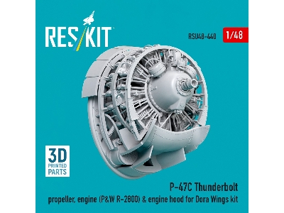 Republic P-47 C Thunderbolt - Propeller, Engine (P&w R-2800) & Engine Hood (For Dora Wings Kits / 3d-printed) - image 3