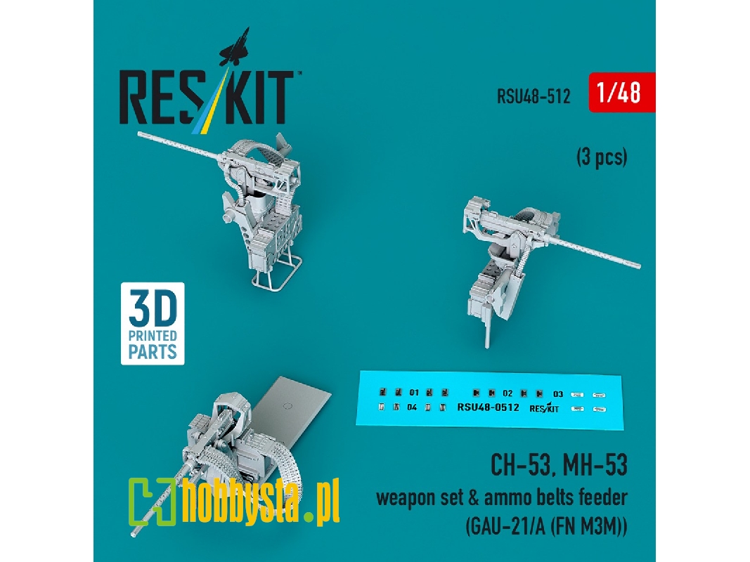 Sikorsky Ch-53 And Mh-53 - Weapon Set & Ammo Belts Feeder (Gau-21/A (Fn M3m) (3 Pcs / 3d-printed) (1/48) - image 1