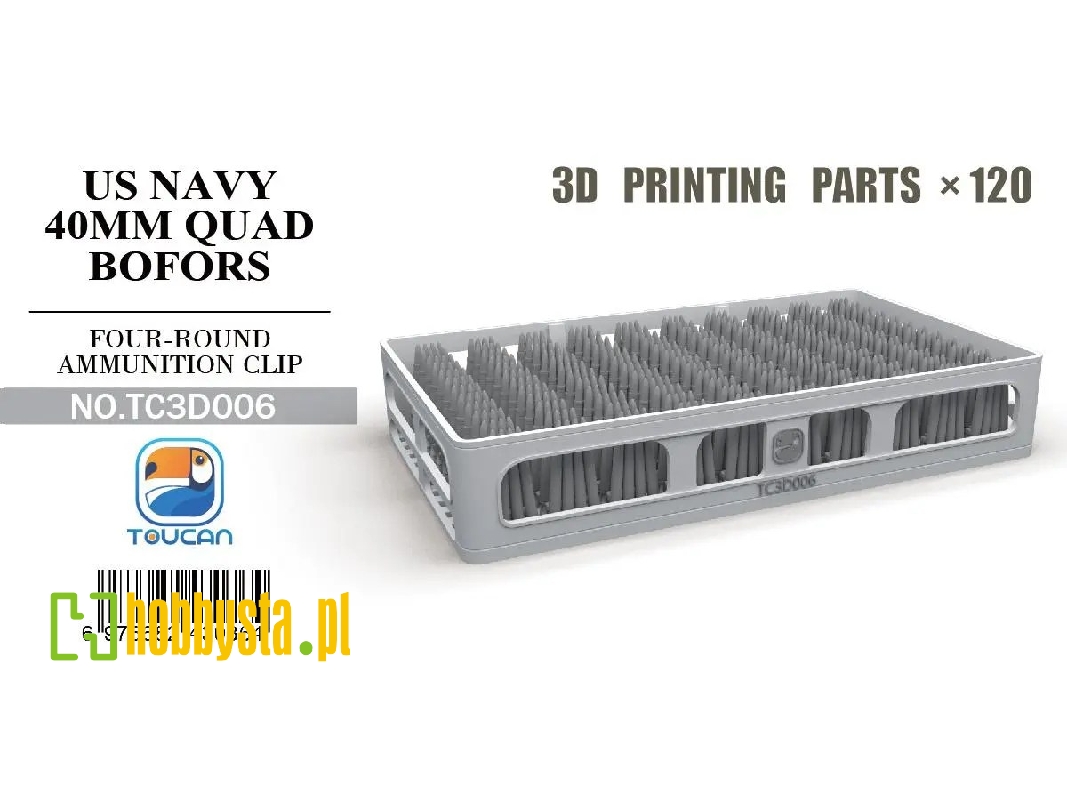 Us Navy Wwii 40 Mm Quad Bofors - Four-round Ammunition Clip (120 Pcs / 3d-printed) - image 1