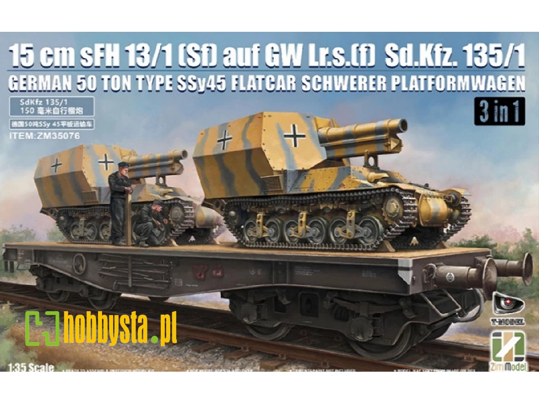 German Wwii 15 Cm Sfh 13/1 (Sf)auf Gw Lrs.(F )sd.Kfz.135/1 With 50 Ton Type Ssy45 Flatcar Schwerer Platformwagen (3 In 1 Kit) - 