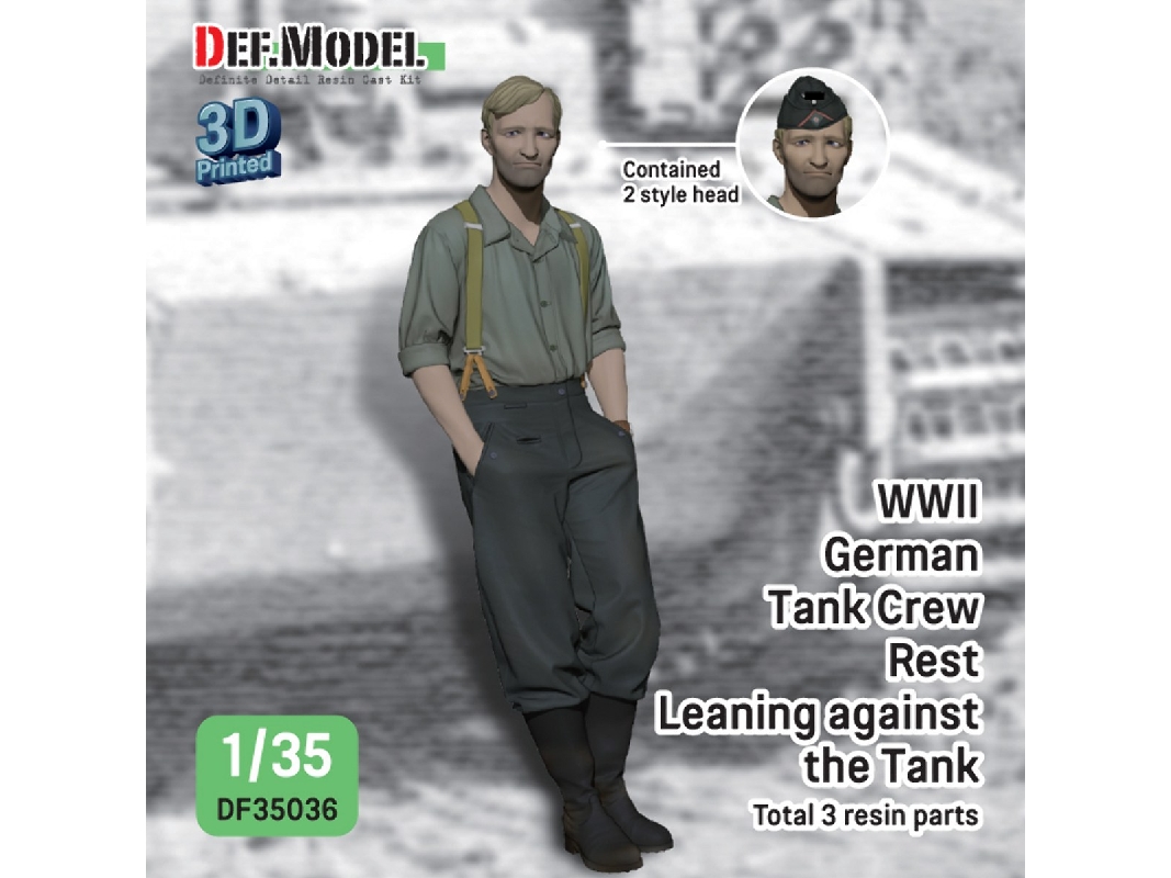German Wwii Tank Crew - Rest Leaning Front Of Tiger I No.2 (1 Figure With 2 Heads / 3d-printed) - image 1