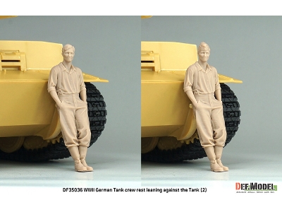 German Wwii Tank Crew - Rest Leaning Front Of Tiger I No.2 (1 Figure With 2 Heads / 3d-printed) - image 5