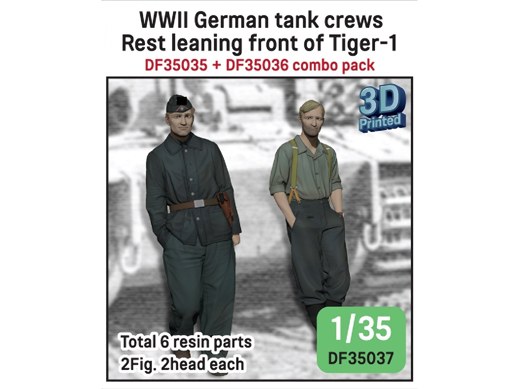 German Wwii Tank Crew - Rest Leaning Front Of Tiger I Set (2 Figures E.W.2 Heads / 3d-printed) - image 1