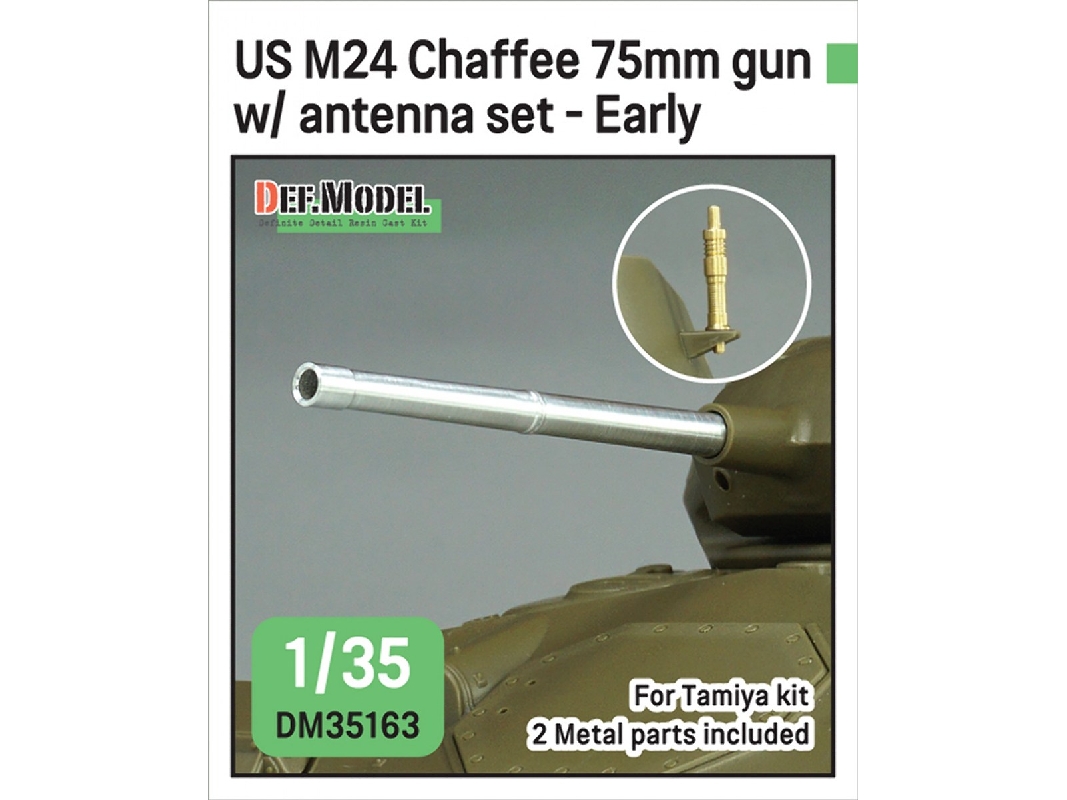 Us M24 Chaffee - 75 Mm Gun With Antenna Base Set (Al. + Brass / For Tamiya Kits) - image 1