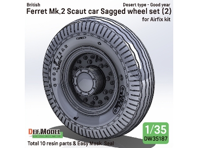 British Scout Car Ferret Mk.2 - Desert Sagged Wheel Set (For Airfix Kits) - image 1