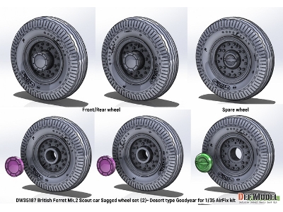 British Scout Car Ferret Mk.2 - Desert Sagged Wheel Set (For Airfix Kits) - image 2