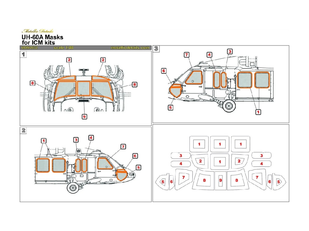 Sikorsky Uh-60 A Black Hawk - Canopy Frame Paints Masks (For Icm Kits) - image 1