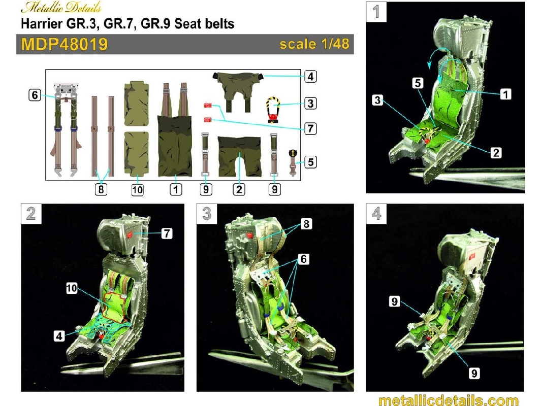 Bae Harrier Gr.3 / Gr.7 And Gr.9 - Seat Belts 3d-printed (For Hasegawa And Kinetic Model Kits) - image 1