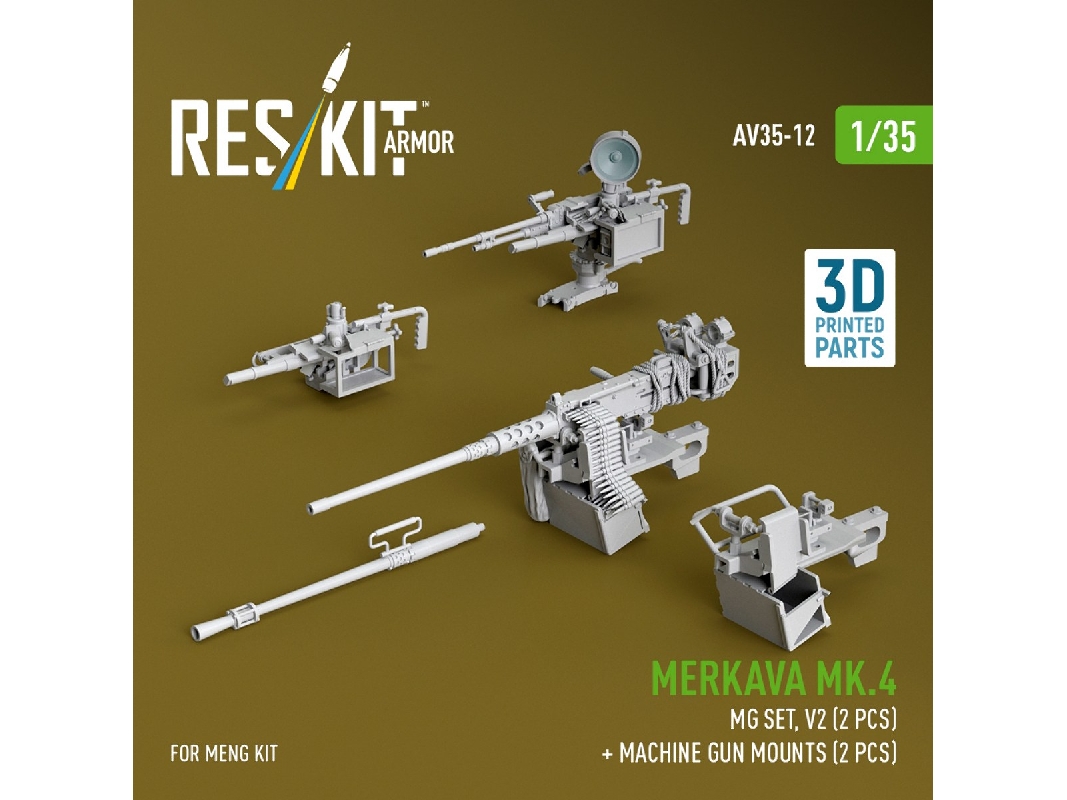 Merkava Mk.4 - Mg Set Volume 2 (2 Pcs) + Machine Gun Mounts (2 Pcs) (For Meng Kits / 3d-printed) - image 1