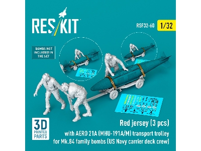 Red Jerseys (3 Figures) With Aero 21a (Mhu-191a/M) Transport Trolley For Mk.84 Family Bombs (3d-printed) - image 1