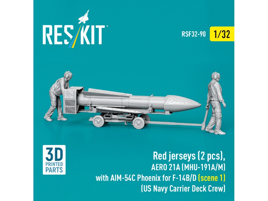 Red Jerseys (2 Figures) With Aero 21a (Mhu-191a/M) With Aim-54c Phoenix For F-14 B/D (Scene 1 / 3d-printed) - image 1