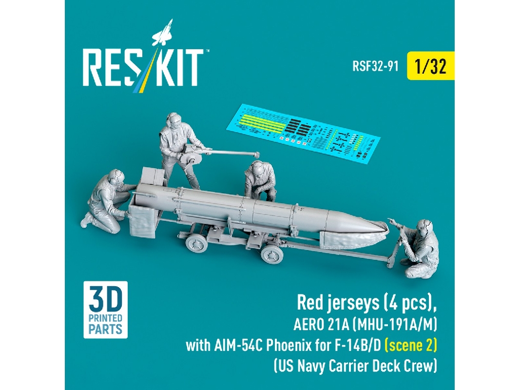Red Jerseys (4 Figures) With Aero 21a (Mhu-191a/M) With Aim-54c Phoenix For F-14 B/D (Scene 2 / 3d-printed) - image 1