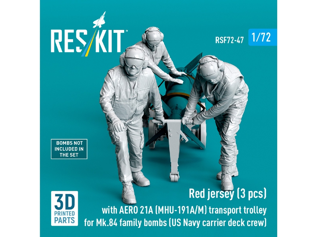 Red Jerseys (3 Figures) With Aero 21a (Mhu-191a/M) Transport Trolley For Mk.84 Family Bombs (3d-printed) - image 1