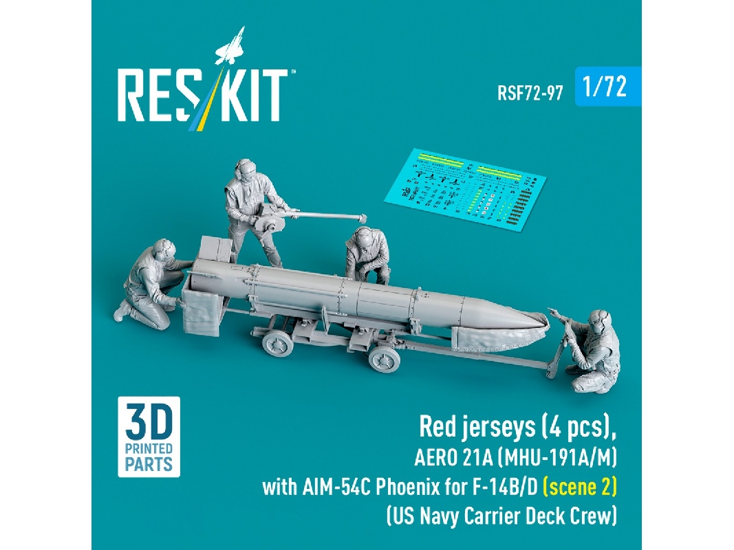 Red Jerseys (4 Figures) With Aero 21a (Mhu-191a/M) With Aim-54c Phoenix For F-14 B/D (Scene 2 / 3d-printed) - image 1