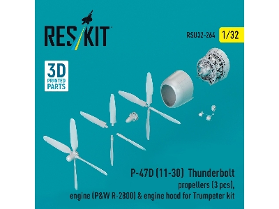 Republic P-47 D (11-30) Thunderbolt - Propellers (3 Pcs), Engine (P&w R-2800) & Engine Hood (For Trumpeter Kits / 3d-printed) - 