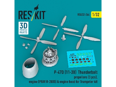 Republic P-47 D (11-30) Thunderbolt - Propellers (3 Pcs), Engine (P&w R-2800) & Engine Hood (For Trumpeter Kits / 3d-printed) - 