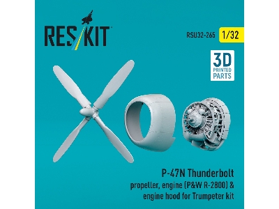 Republic P-47 N Thunderbolt - Propellers (3 Pcs), Engine (P&w R-2800) & Engine Hood (For Trumpeter Kits / 3d-printed) - image 2