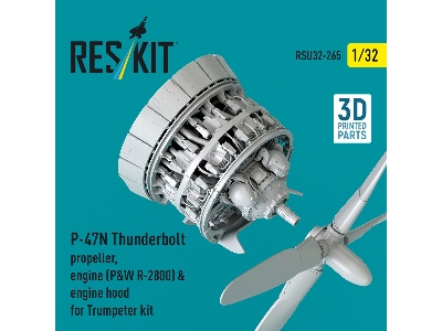 Republic P-47 N Thunderbolt - Propellers (3 Pcs), Engine (P&w R-2800) & Engine Hood (For Trumpeter Kits / 3d-printed) - image 3