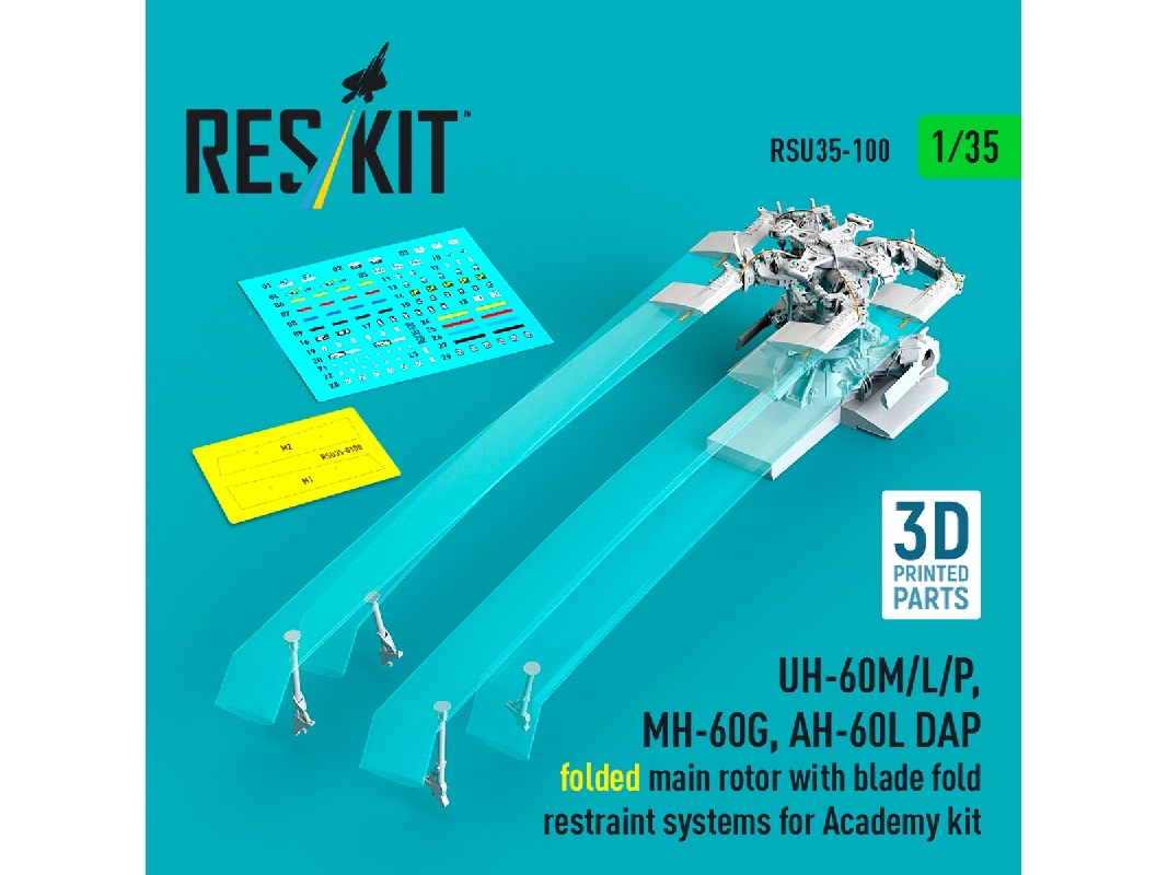 Sikorsky Uh-60m/L/P, Mh-60g, Ah-60l Dap - Folded Main Rotor With Blade Fold Restraint Systems (For Academy Kits / 3d-printed) - 