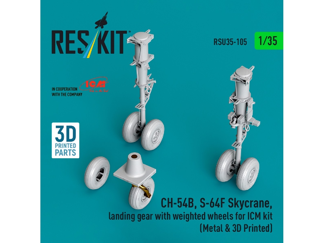 Sikorsky Ch-54b / S-64f Skycrane - Landing Gear With Weighted Wheels (For Icm Kits / Metal & 3d-printed) - image 1