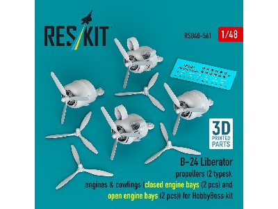 B-24 Liberator - Rropellers (2 Types), Engines & Cowlings (Closed And Opened Engine Bays / 2 + 2 Pcs) For Hobby Boss Kits (3d-pr