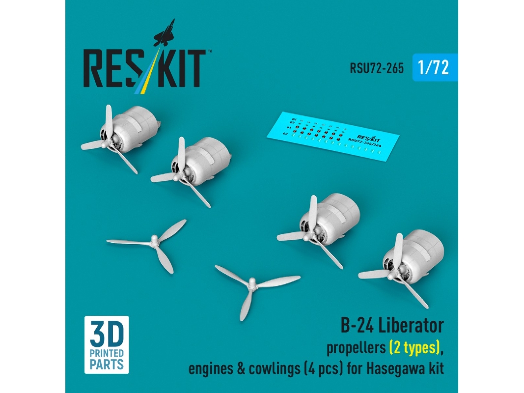 B-24 Liberator - Rropellers (2 Types), Engines & Cowlings (4 Pcs) For Hasegawa Kits (3d-printed) - image 1