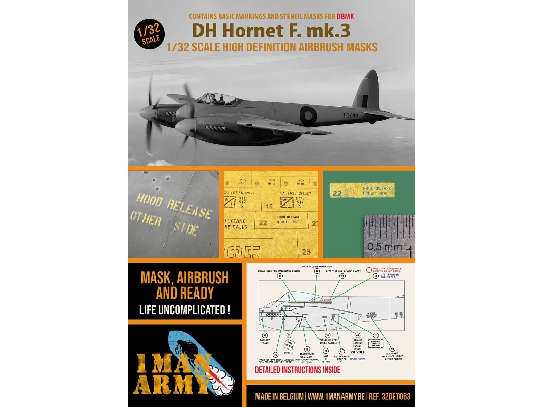 De Havilland Hornet F. Mk.3 - Stencilling And Basic National Insignia Masks Set (For Db Model Kits) - image 1