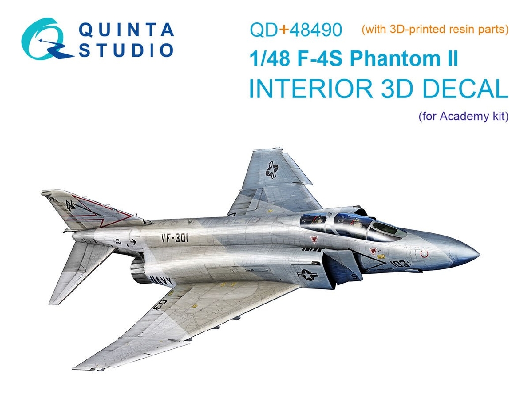 F-4 S Phantom Ii - 3d-printed & Coloured Interior On Decal Paper With 3d-printed Resin Part (For Academy Kits) - image 1