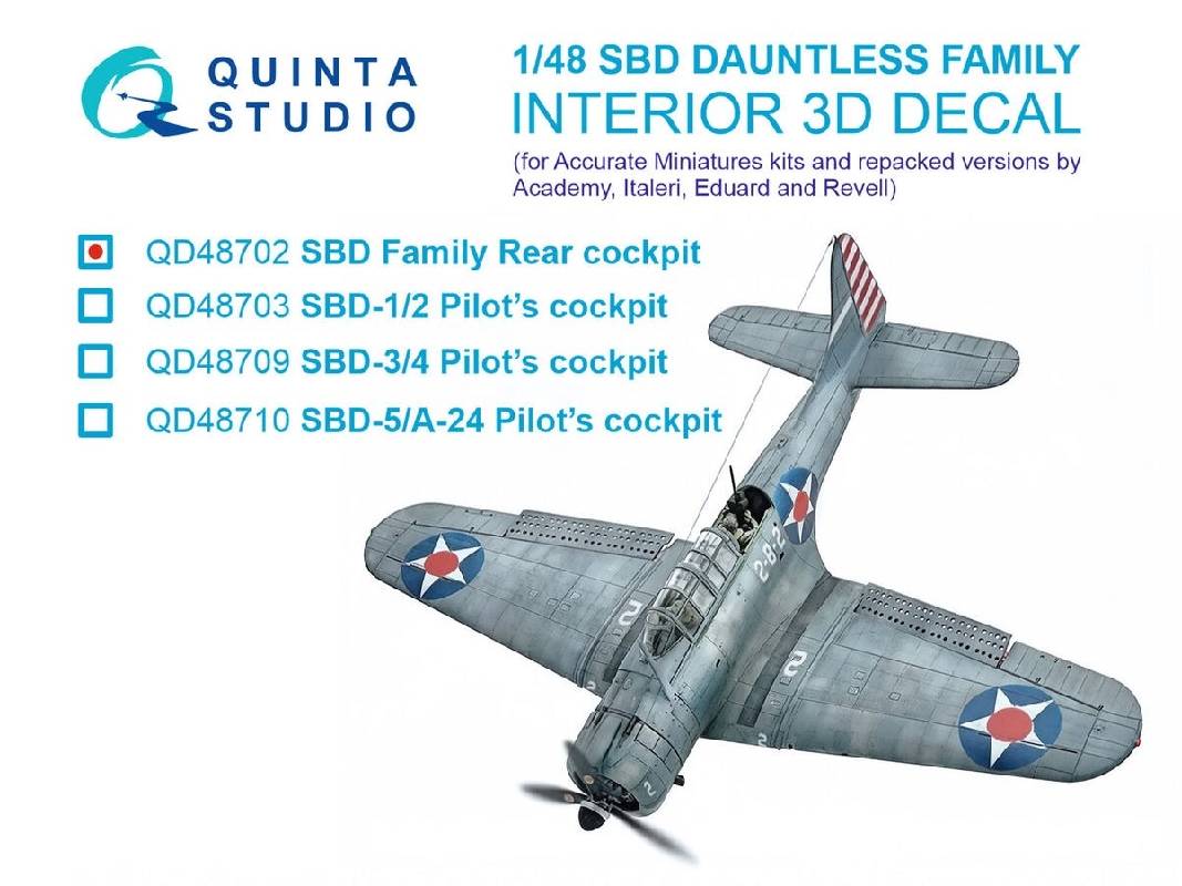 Douglas Sbd Dauntless Family Rear Cockpit - 3d-printed & Coloured Interior (For Accurate Miniatures / Academy / Etc. Kits) - ima