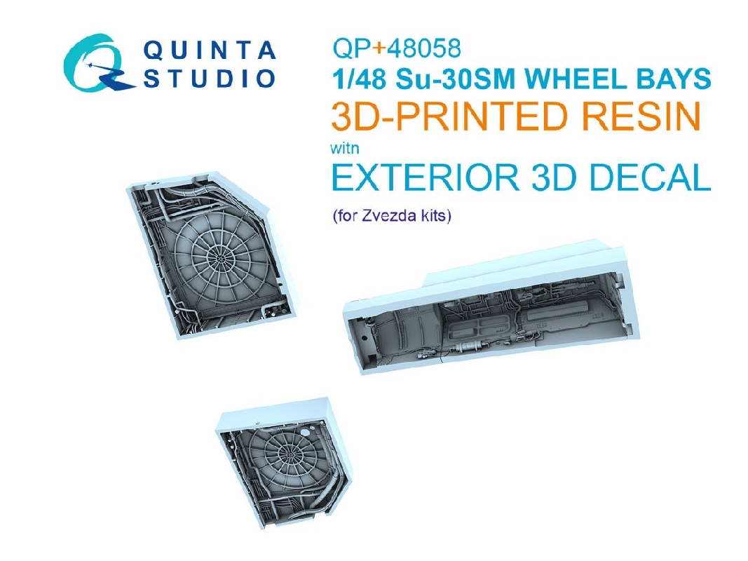 Sukhoi Su-30 Sm - Complete Wheel Wells With 3d-printed Resin Parts (For Zvezda Kits) - image 1