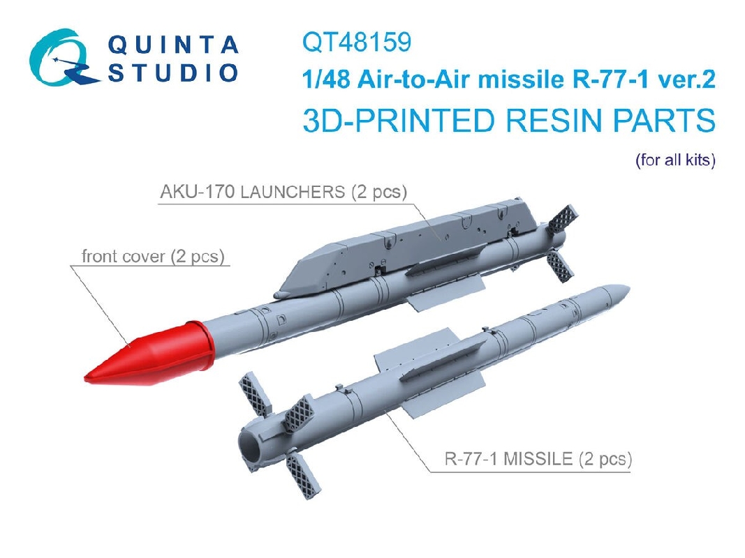 R-77-1 Ver.2 Air-to-air Missiles With Launchers - 3d-printed (2 Pcs / For All Kits) - image 1