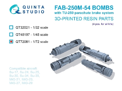 Fab-250 M-54 Bombs With Tu-250 Parachute Brake System (4 Pcs / 3d-printed) - image 1