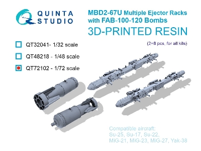 Mbd2-67u Multiple Ejector Racks With Fab-100-120 Bombs - 3d-printed (2 + 8 Pcs / For All Kits) - image 1