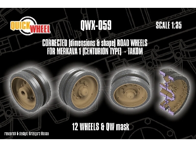 Merkava 1 (Centurion Type) - Corrected Road Wheels 12 Wheels & Qw Mask (For Takom Kits) - image 1