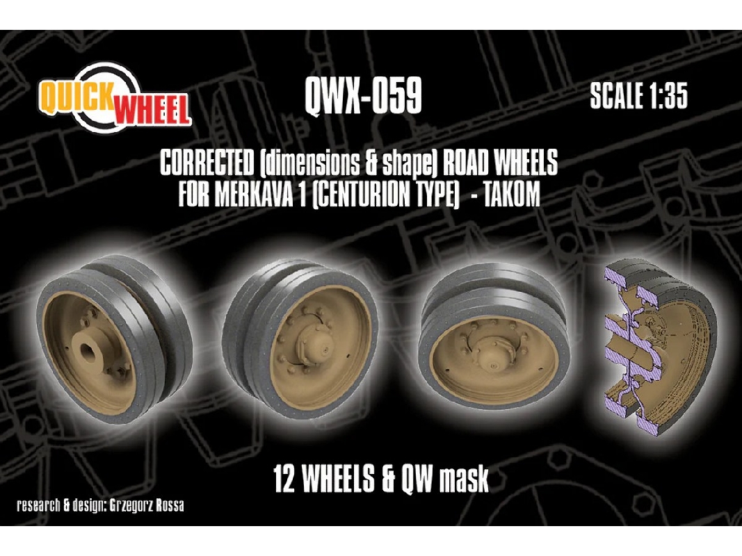 Merkava 1 (Centurion Type) - Corrected Road Wheels 12 Wheels & Qw Mask (For Takom Kits) - image 1