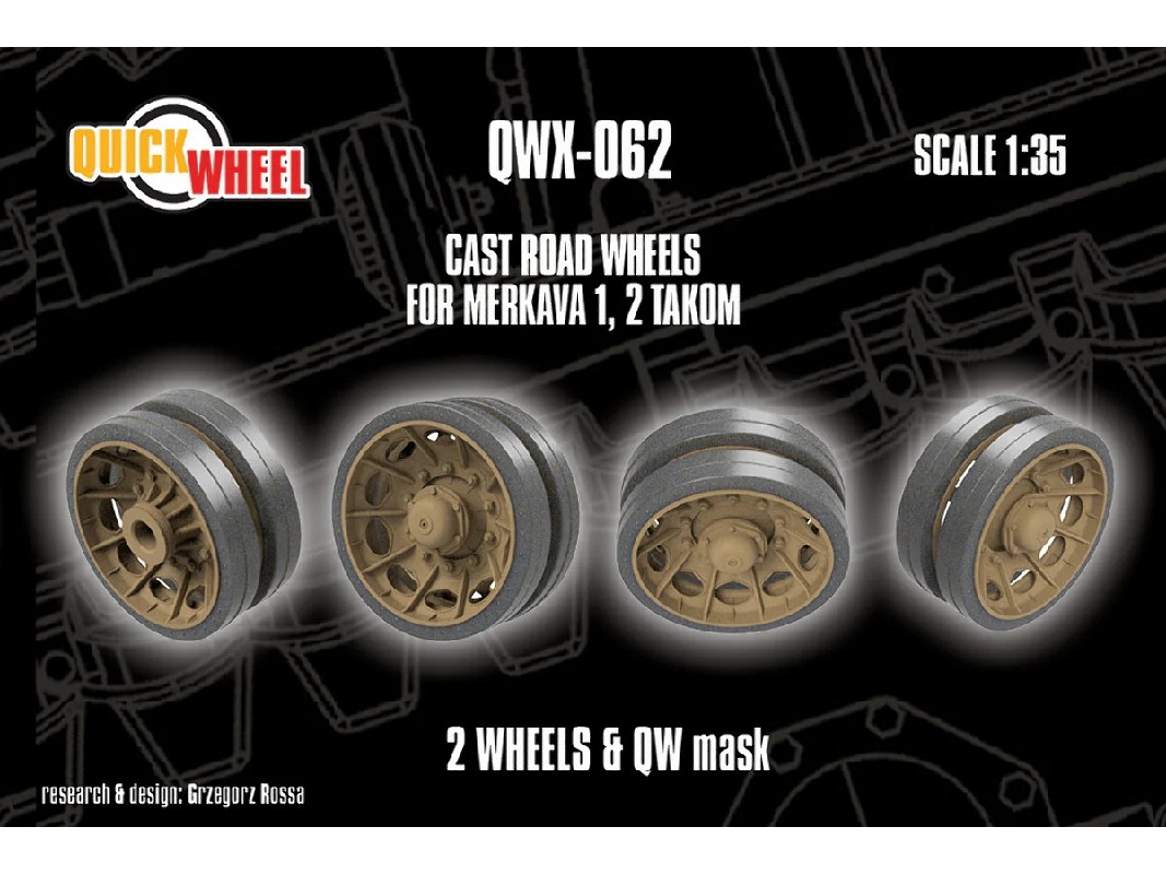 Merkava 1 / 2 - Cast Road Wheels - 2 Wheels & Qw Mask (For Takom Kits) - image 1