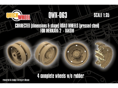 Merkava 2 - Corrected Road Wheels (Pressed Steel) 4 Complete Wheels W/O Rubber (For Takom Kits) - image 1