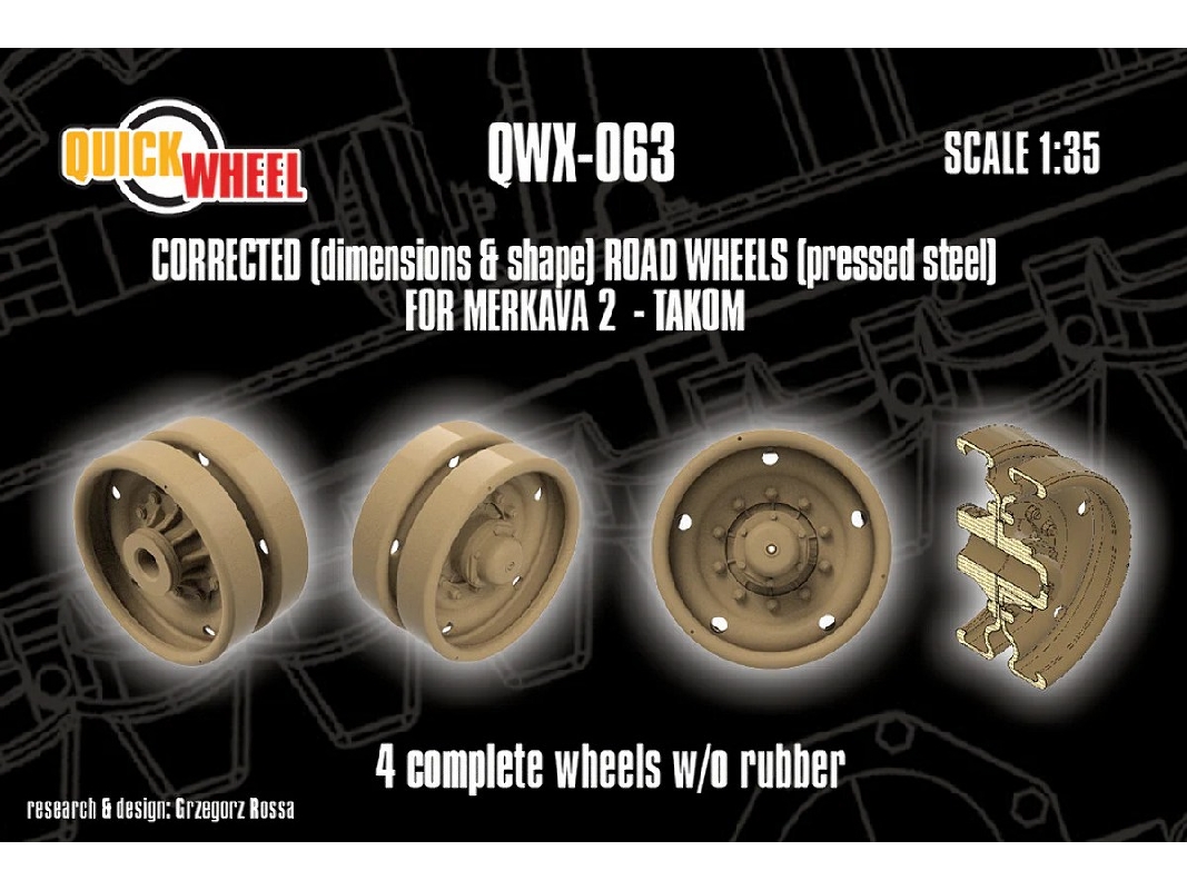 Merkava 2 - Corrected Road Wheels (Pressed Steel) 4 Complete Wheels W/O Rubber (For Takom Kits) - image 1