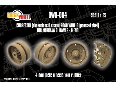 Merkava 3 And Namer - Corrected Road Wheels (Pressed Steel) 4 Complete Wheels W/O Rubber (For Meng Kits) - image 1