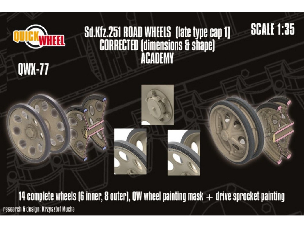 Sd.Kfz. 251 - Corrected Road Wheels (Late Type Cap 1) (For Academy Kits) - image 1